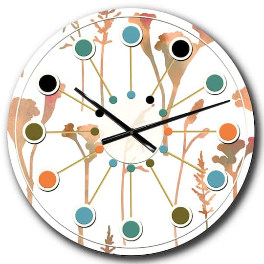Designart 'Retro Handdrawn Flowers I Mid-Century Modern Wall Clock